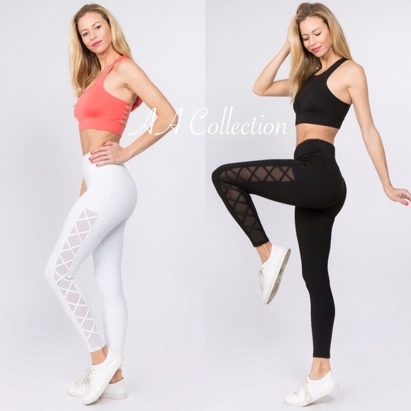 workout leggings mesh sheer yoga active wear Black - Picture 5 of 6